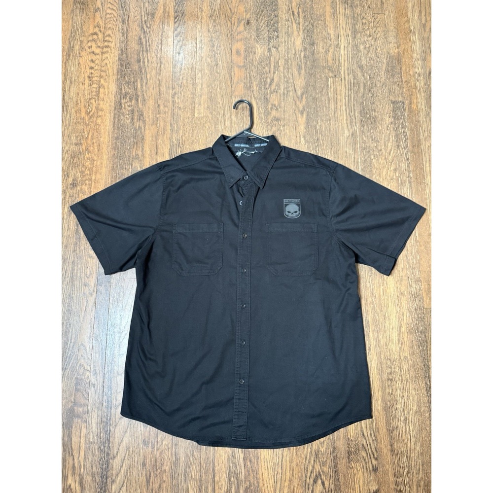 Harley Davidson Mens XL Black Short Sleeve Button Down Shirt Willie G Skull